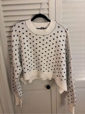 Free People Cream Sweater with Black Micro-Print